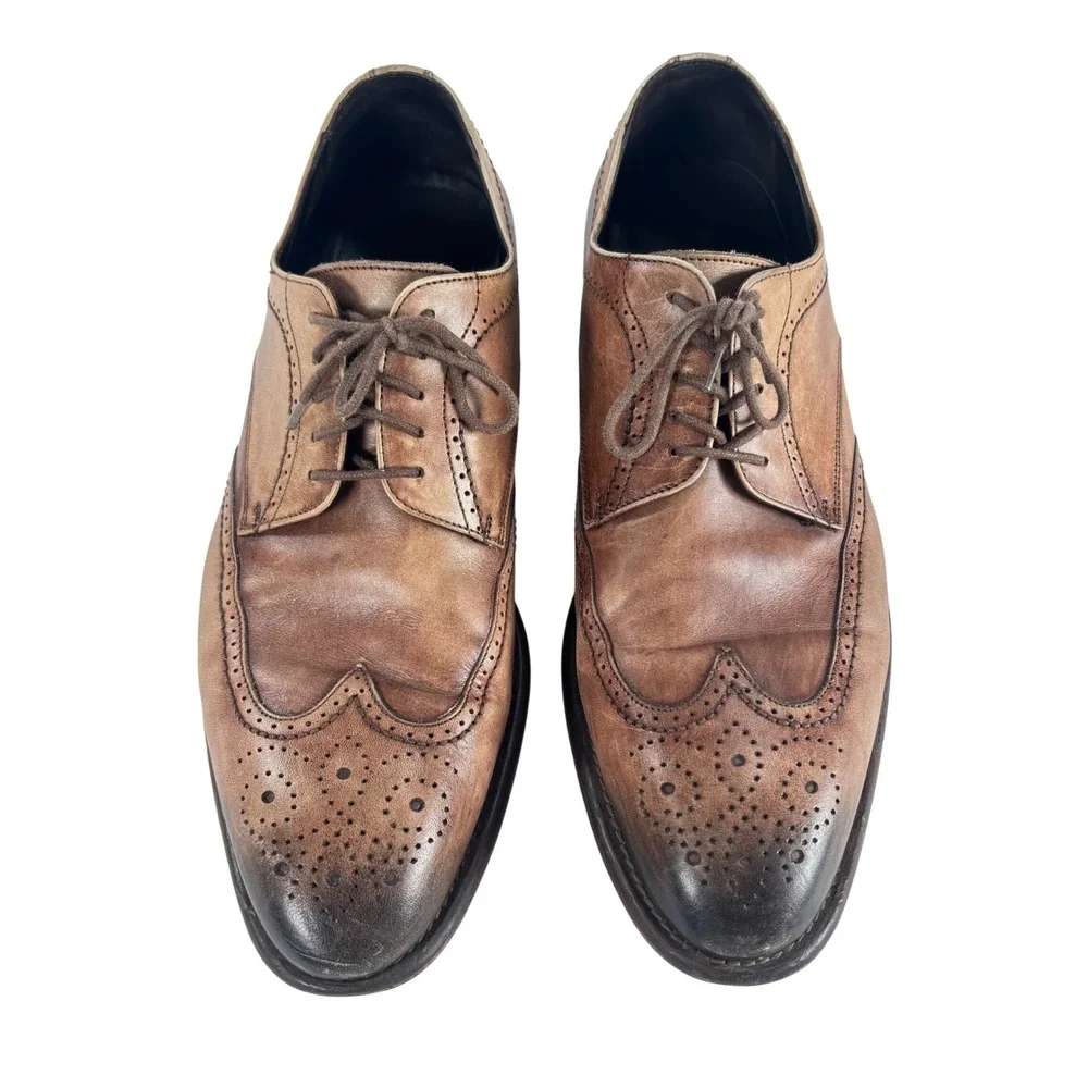 Johnston & Murphy Collection Mens 11 Ombré Brown Tan Leather Wingtip Derby ITALY